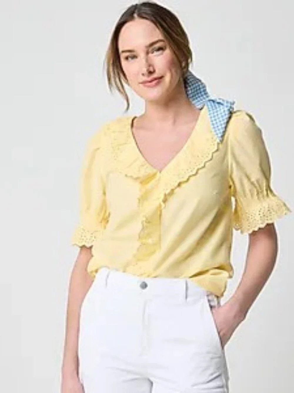 J. Crew Factory Eyelet Ruffle-front Top - Picture 1 of 5